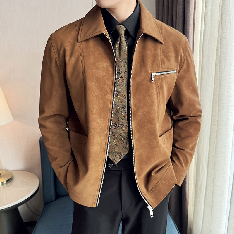 The new men's casual coat fashion high-end sense lapel suede jacket