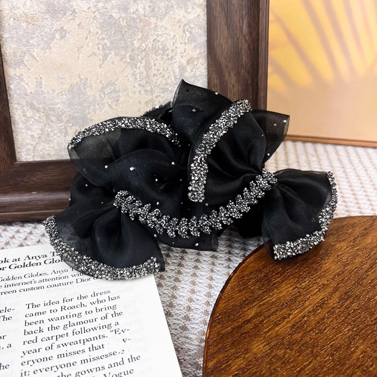 grip high-grade large hair volume loose clip full back head black bow cross-border shark clip hair accessories for women
