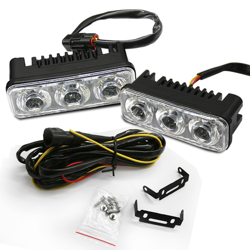 Car modification LED front grille daytime running lights turn signal lights ultra bright white and yellow LED lenses 3 LED driving lights factory direct sale