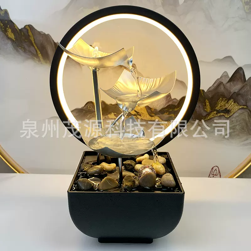 厂家直销北欧轻奢家居饰品铁艺流水摆件加湿器桌面摆件办公室批发