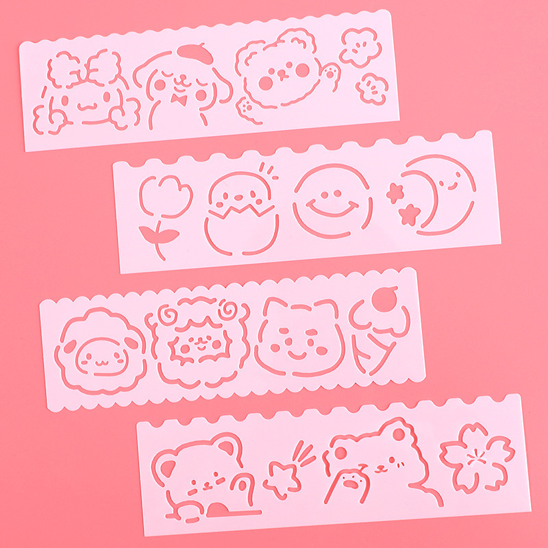 かわいいアニメの透かし彫りの手の新聞のテンプレートの子供の小学生の絵のテンプレートの手帳のdiyの絵の定規のセット|undefined