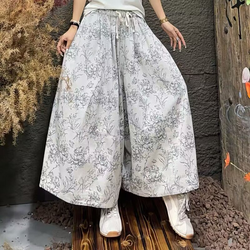 Colorful Jacquard Jeans 2026 Spring/Summer New Style Elastic Waist Large Size Cropped Wide-Leg Pants for Women 6632-2
