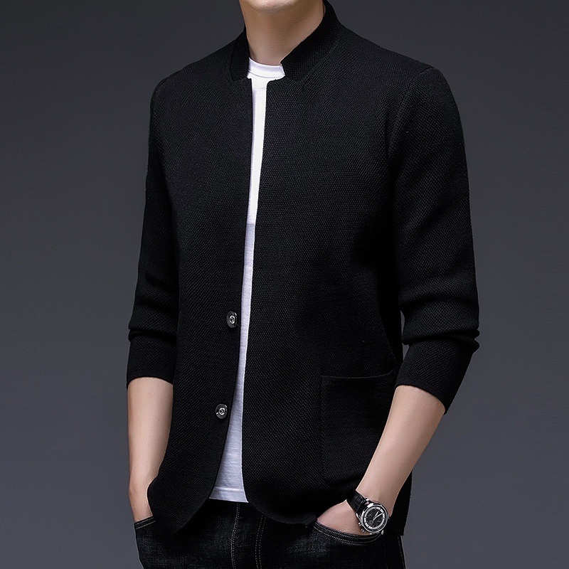 No-Iron Spring Men's Knit Cardigan Suit Thin Solid Color Casual Business Long-Sleeve Straight Sweater Men's Jacket