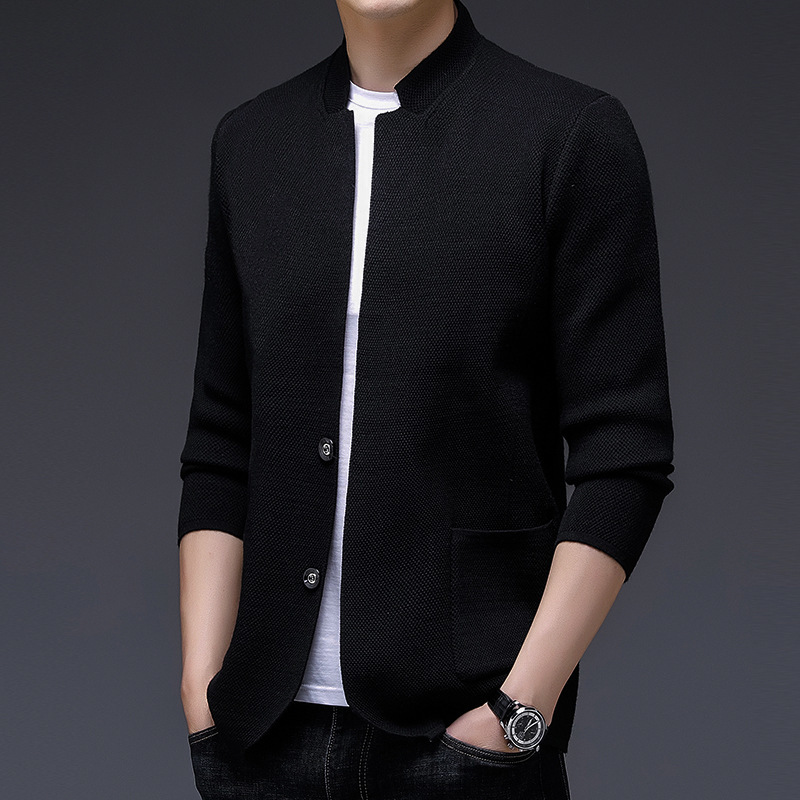 Non-ironing Spring Men's Knitwear Cardigan Suit Thin Solid Color Casual Business Long Sleeve Straight Sweater Men's Jacket
