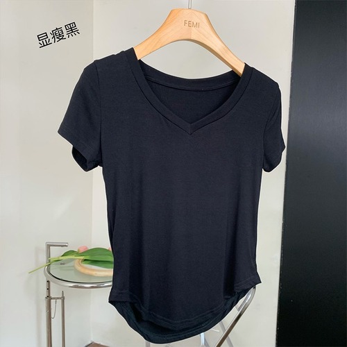Cotton High-Quality Commute Large Round Neck Elegant Slim Fit Pink Short Sleeve Pullover Solid Color Shirt