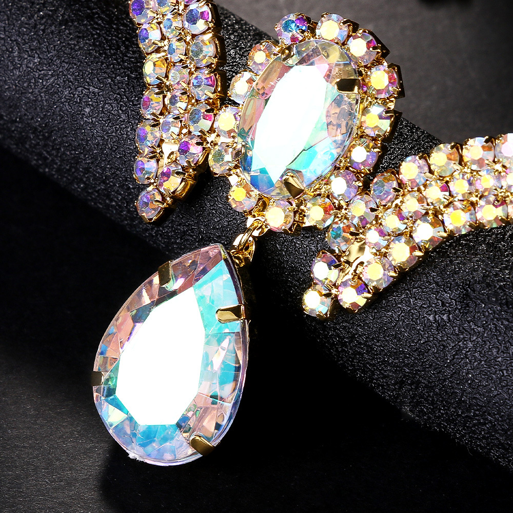 AliExpress Venta caliente viento exótico gota de agua frente del pelo banda personalidad color rhinestone tocado headwear femenino