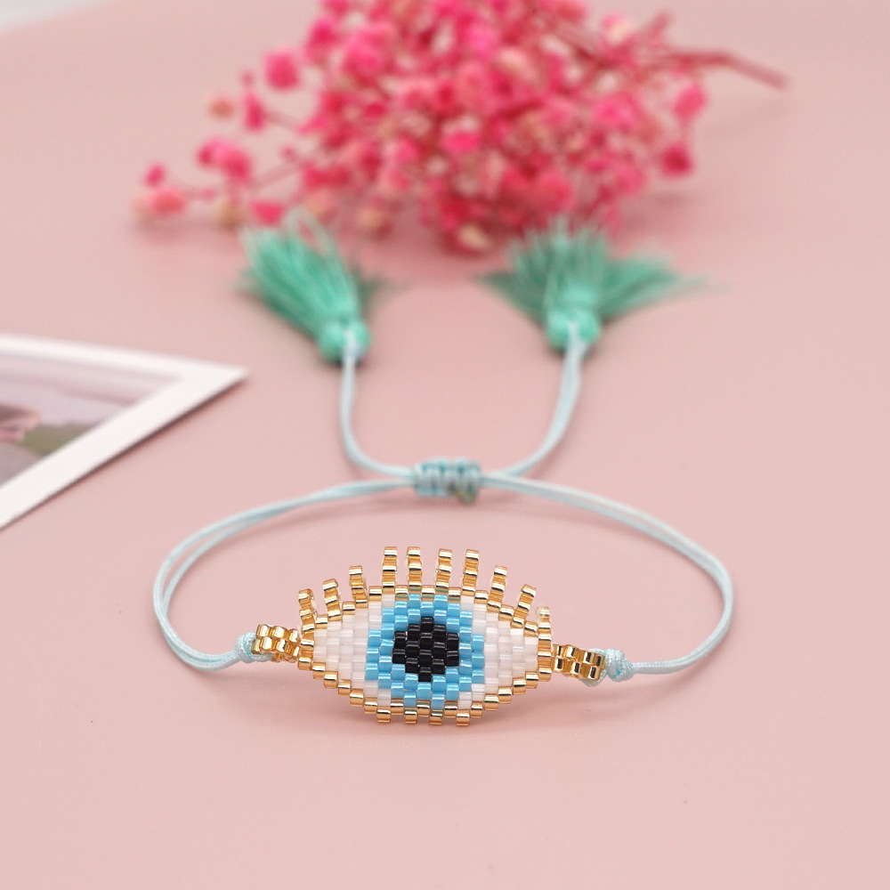 2021 Einfache Mode Miyuki Reis Perlen Hand Gewebte Türkische Blaue Augen Ethnischen Stil Paar Armband Frauen display picture 3