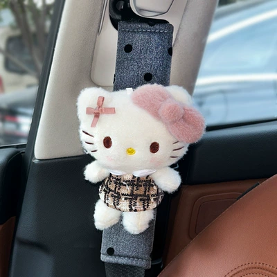Car Seatbelt Shoulder Pads Are Comfortable and Breathable for Long-Distance Use, Providing Protection for the Shoulders and Neck, and Are an Essential Car Accessory (Seat belt shoulder pad) - gray-polka-dot-kitty-shoulder-pads