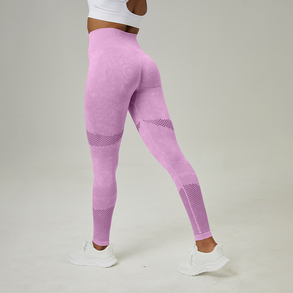 Nuevo hollow-out pantalones de yoga sin costuras ropa de cintura alta Peach Hip lifting fitness pantalones de las mujeres lavado esmerilado apretado Pantalones deportivos