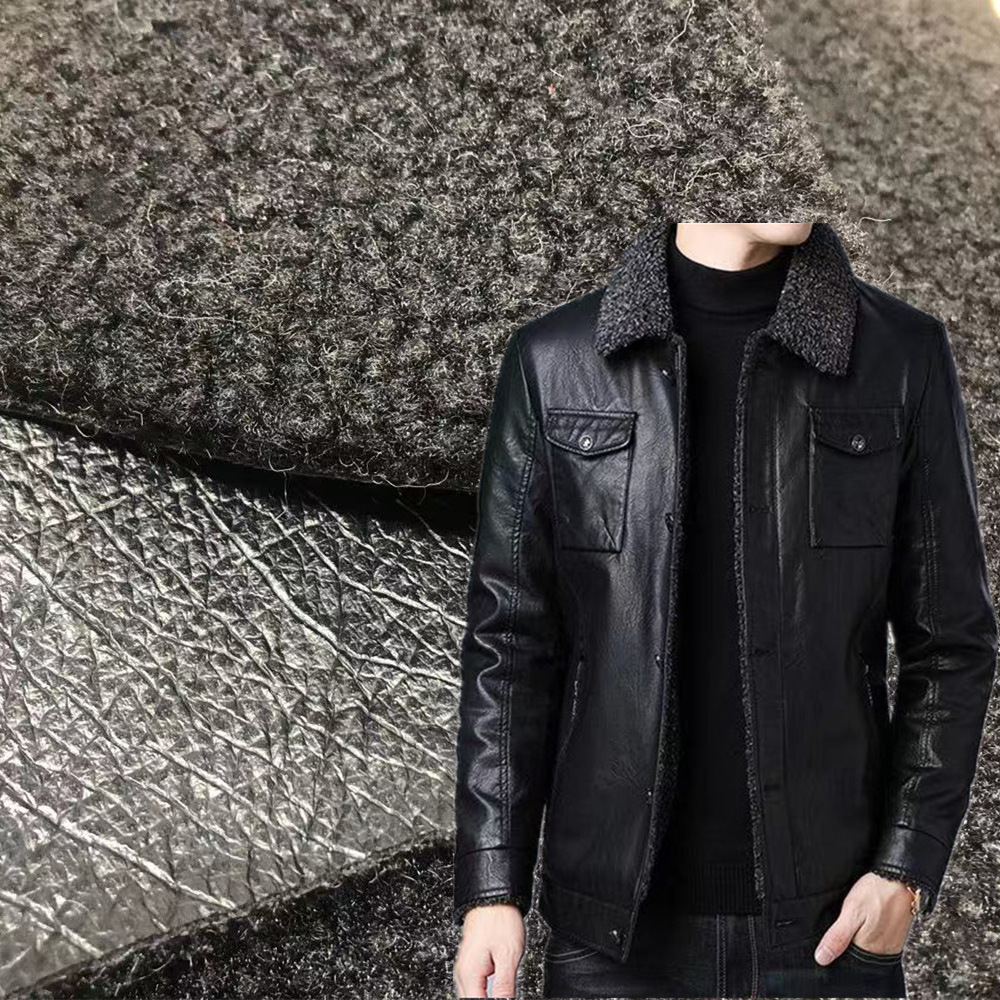 皮革复合加厚雪粒绒皮毛一体面料秋冬服装大衣外套仿皮绒复合皮草