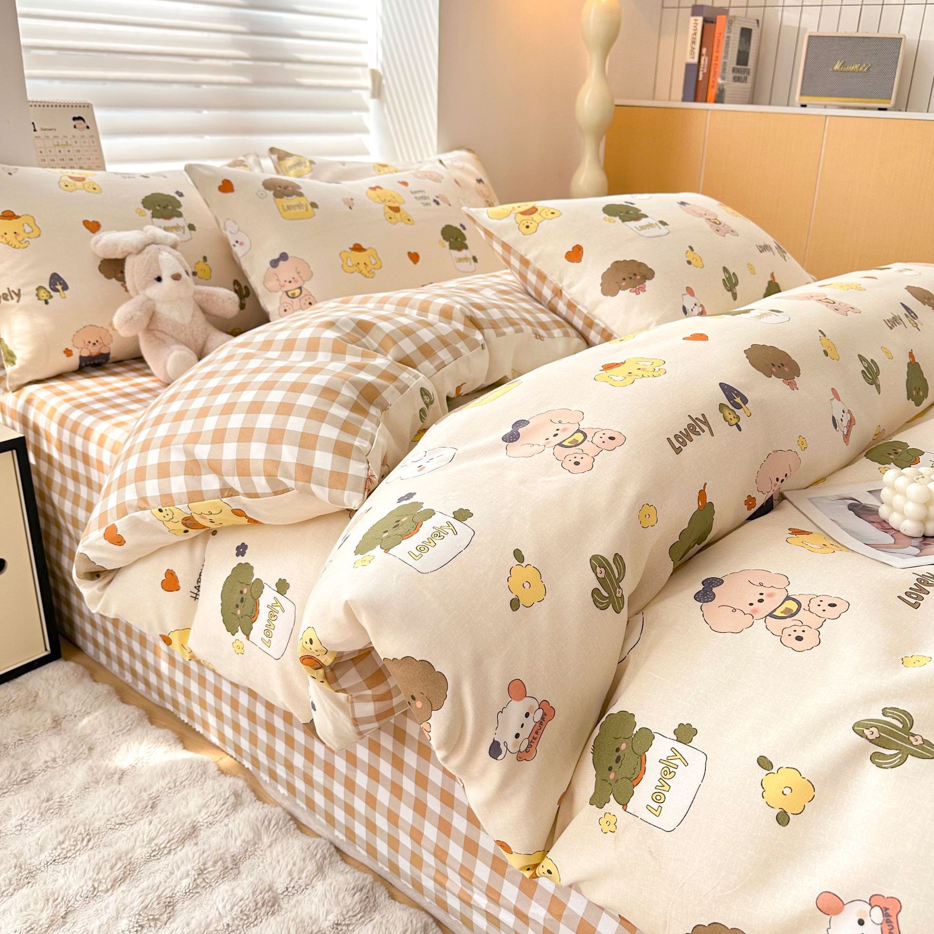Una sola pieza 150x200x230cm doble cubierta de edredón de algodón no total de tres piezas para la cama de cuatro piezas