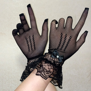Short Fishnet Bright Diamond Bow Lace Lace Bridal Gloves Wedding Ceremony Stage Performance Gloves