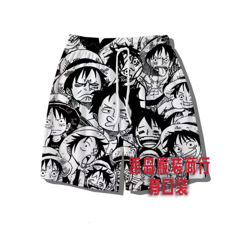 One Piece Summer Cartoon Animation Shorts Men and Women Same Style Loose Five-Point Pajama Pants Casual Pants Couple Beach Pants