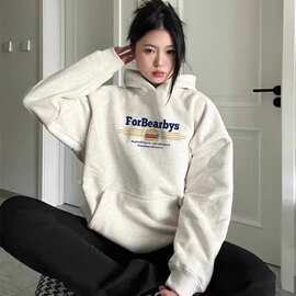 纯棉重磅美式复古连帽卫衣女加绒新款爆款秋冬宽松慵懒风灰色外套