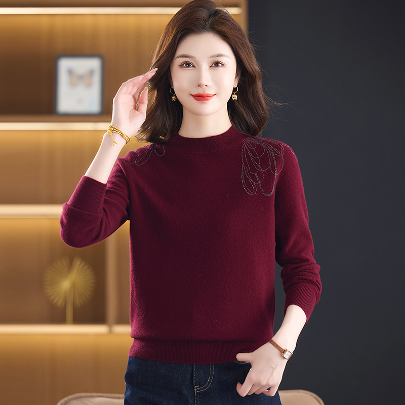 Half-Turtleneck Sweater for Women, New Autumn and Winter Style, 100% Wool, Fashionable and Versatile Knit Base Sweater for Middle-Aged Moms Half-Turtleneck Sweater for Women, New Autumn and Winter Style, 100% Wool, Fashionable and Versatile Knit Base Sweater for Middle-Aged Moms