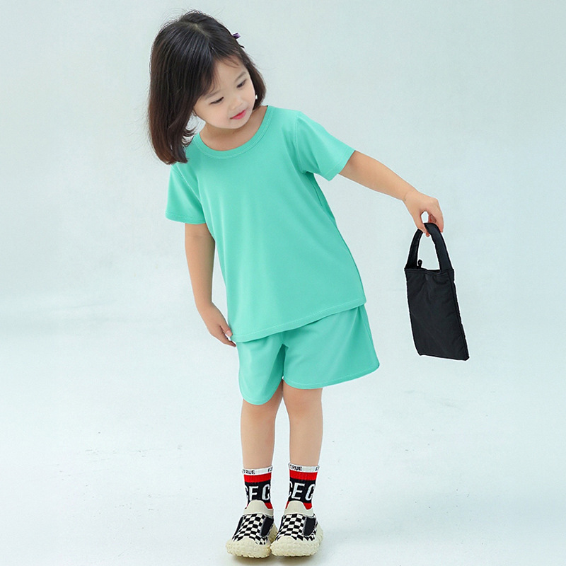 Children's Modal Suit Two-Piece Summer Short-Sleeved High-Waist Belly-Protecting Shorts Breathable and Comfortable Kidsren's Home Wear Pajamas