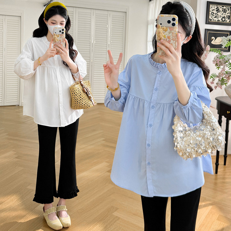Pregnancy Outfits: Spring New Arrivals for Trendy Moms - Simple Korean-Style Loose Shirt, Slimming Flared Pants, Petite Maternity Set