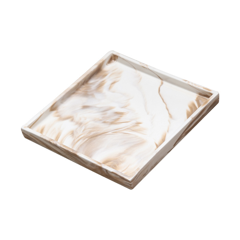 Bandeja de cerámica de mármol marrón Estante de baño Estante de almacenamiento de tocador de hotel Bandeja de encimera de maquillaje