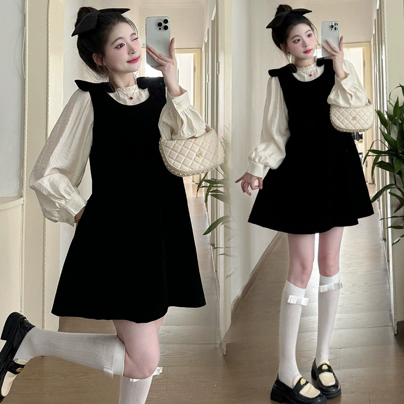 Реальный спот 2024 осенний новый бант бархат платье для беременных