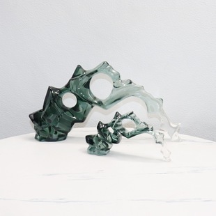 Modern New Chinese transparent resin dark green transparent Taihu stone rockery model room tea room soft decoration ornaments