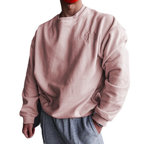 Polar Fleece Hoodless Men's Winter Warm Base Training Top Embroidered Crew Neck Hoodie Workout Sweatshirt