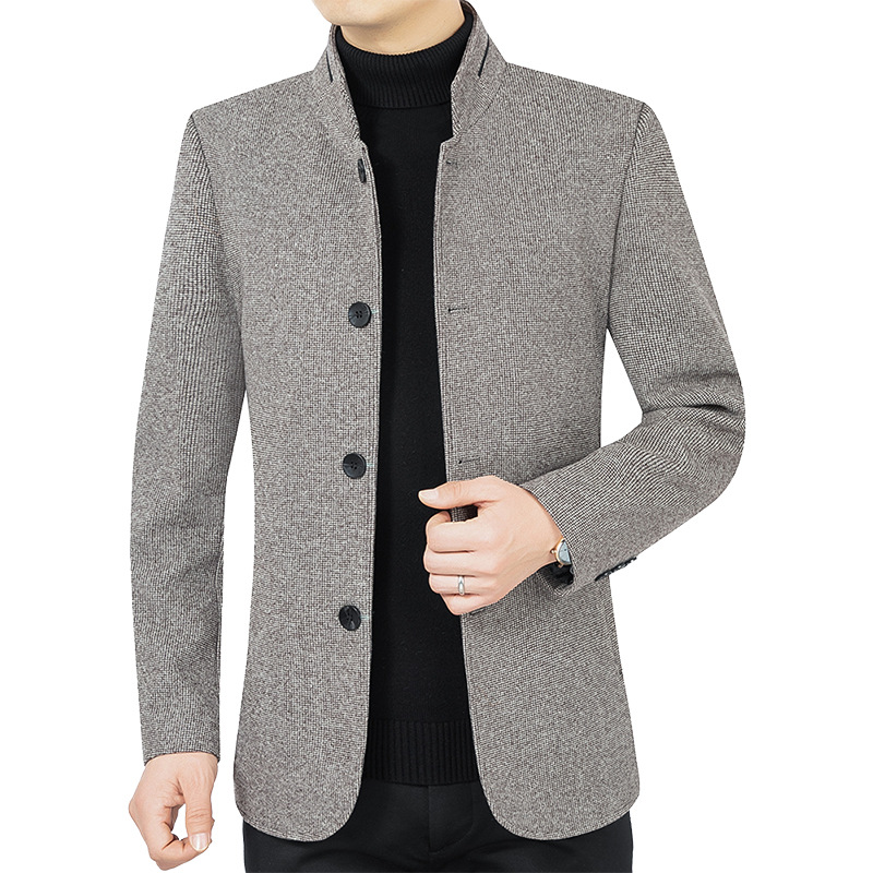 Chaqueta de Lana con Cuello Alto para Hombre de Mediana Edad, Estilo Nuevo de Primavera y Otoño 2025, Ropa de Abrigo Informal de Negocios para Papá