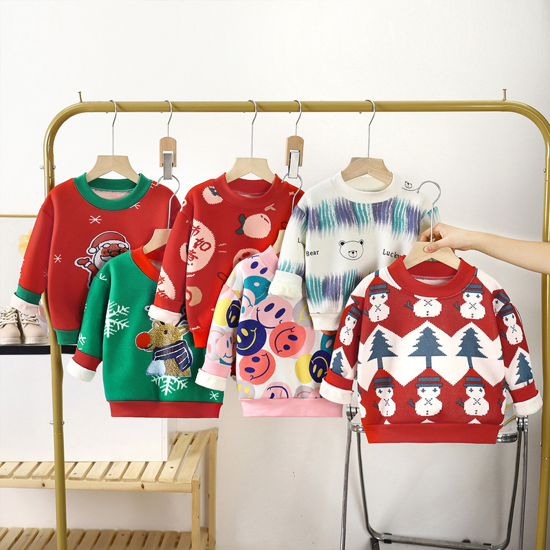 New Children's Sweater Versatile Knitwear Autumn and Winter Thickened Warm Sweatshirt Christmas Children's Clothing Home Wear Outerwear Wholesale