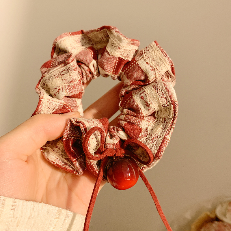 Encaje retro francés, diadema de intestino grueso, mujer 2025, nuevo estilo, cuerda para el cabello, banda de goma, lazo, dulce cuerda para el cabello, accesorios para el cabello