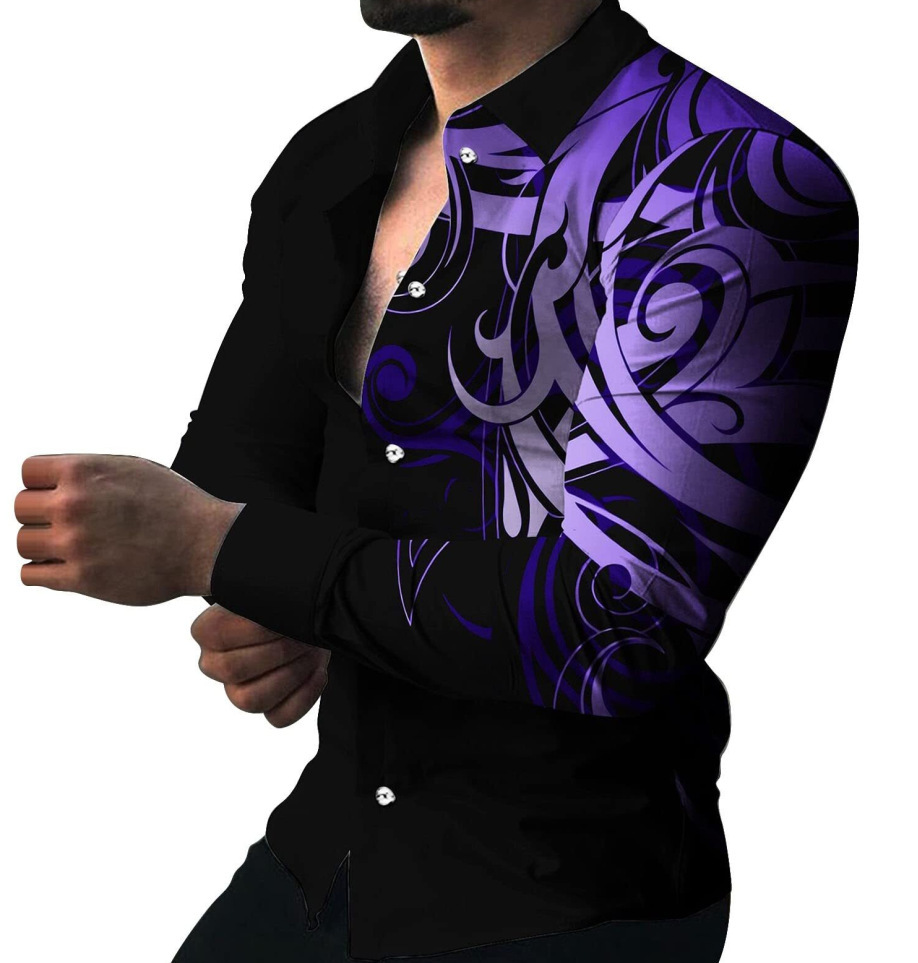 Europa y América primavera nuevo tigre comercio exterior transfronterizo hombres camisa de impresión digital 3D camisa de manga larga para jóvenes hombres