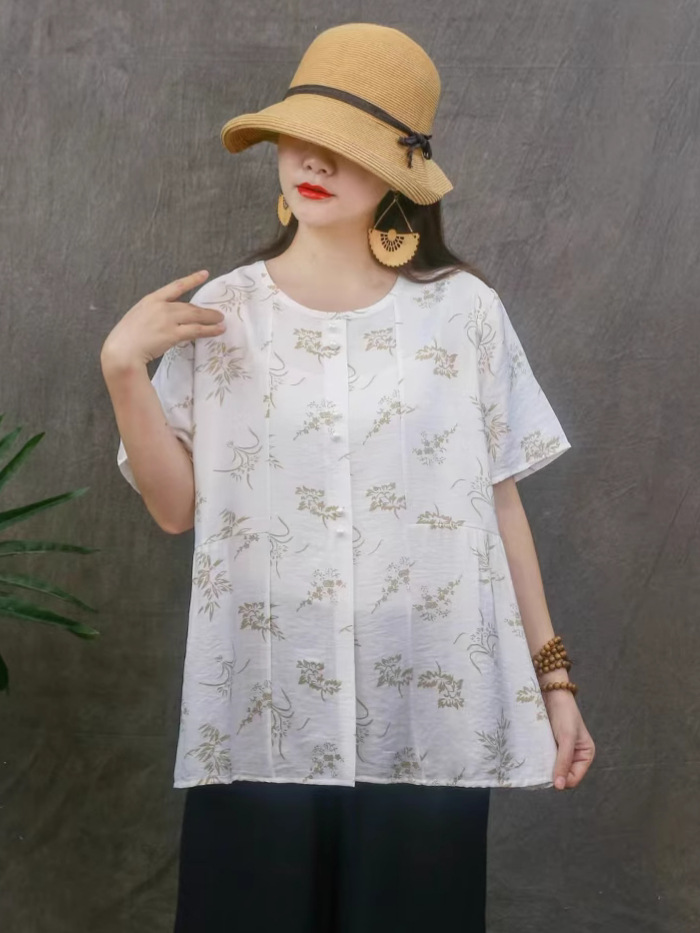 Cross-border nueva camiseta de mujer china impresa camiseta de mujer de manga corta camiseta base de verano overhead cuello redondo artístico ocio image 1