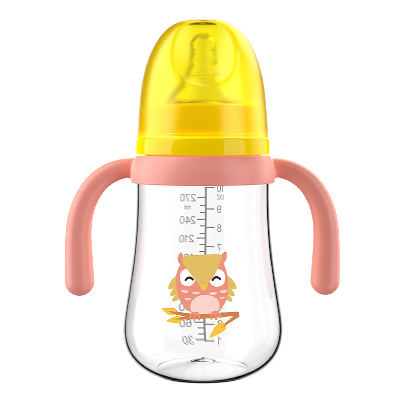 Chupete de boca ancha para bebés 210/270ml serie de barriga grande con mango biberón PP sin pajita