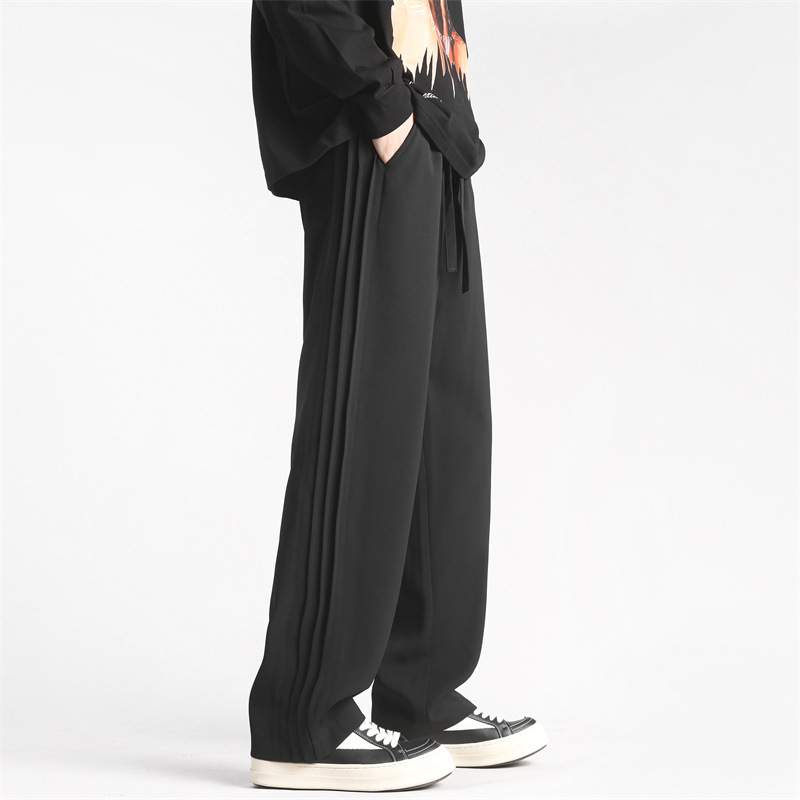 Men's summer thin ice silk sagging small suit pants, high-end trendy brand wide leg slimming casual pants_voghion.com