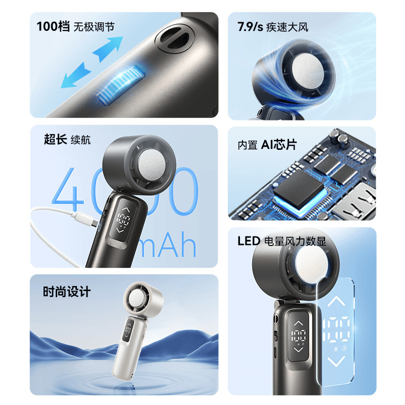 2025 新しい高速ハンドヘルド折りたたみファン氷冷却ミニタービン首吊りファンソース工場直販|undefined