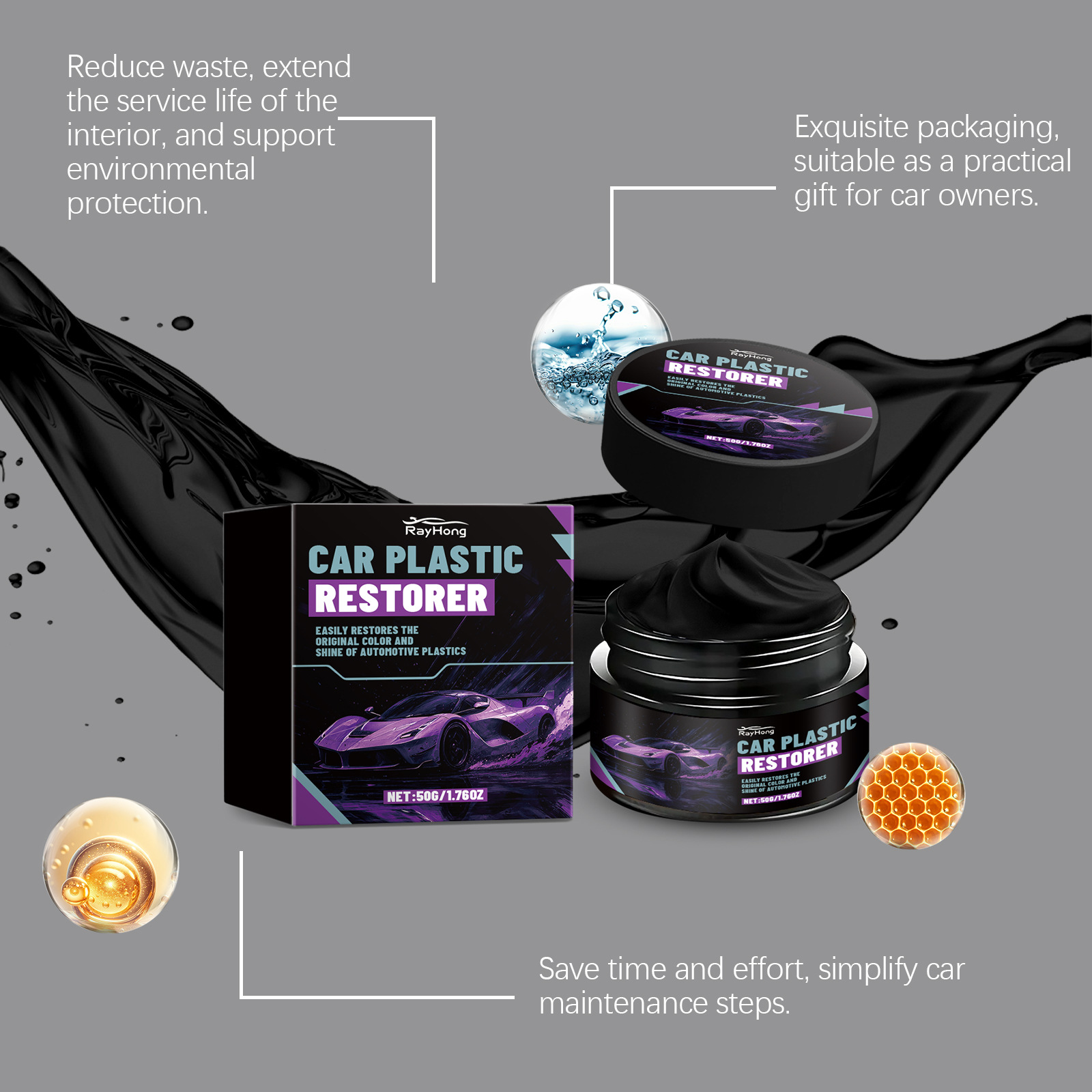 Rayhong Car Plastic Gloss Care Cream Interior Dashboard Polishing Maintenance Decontamination and Stain Removal Cleaning Agent