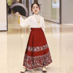 Mulan Skirt Girls Spring and Autumn New Chinese Style Ancient Style Little Girl 2024 New Year Set Children Girls Hanfu Set