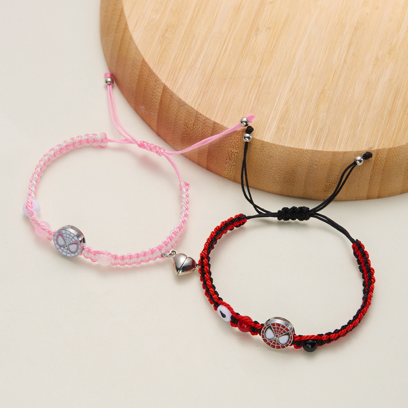 Cross-border new Halloween jewelry fashion hand-woven Spiderman bat love magnetic couple bracelet wholesale