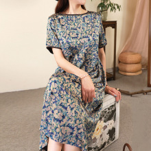 清仓处理正宗桑蚕丝连衣裙过膝妈妈高档香云纱碎花裙显瘦减龄