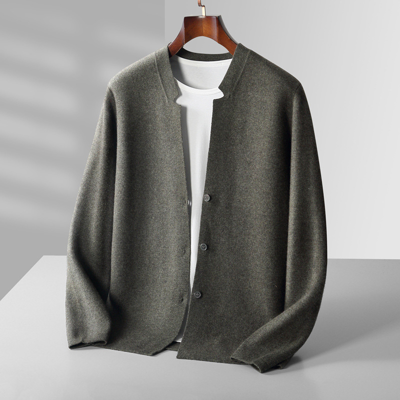 22 Otoño e Invierno Nuevo suéter de lana de los hombres collar de pie de punto cardigan de lana suelta ropa exterior casual engrosada cardigan ropa de hombre