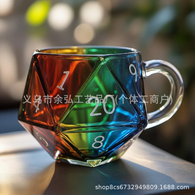 跨境新品Rainbow D20 Dice Cup龙与地下城彩虹 D20 骰子杯|undefined
