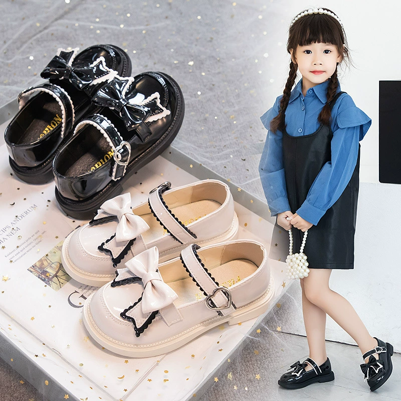 Кожаная обувь для девочек Весна и осень 2023 Новый корейский стиль Британский стиль Обувь принцессы на мягкой подошве для девочек Черная обувь для начальной школы