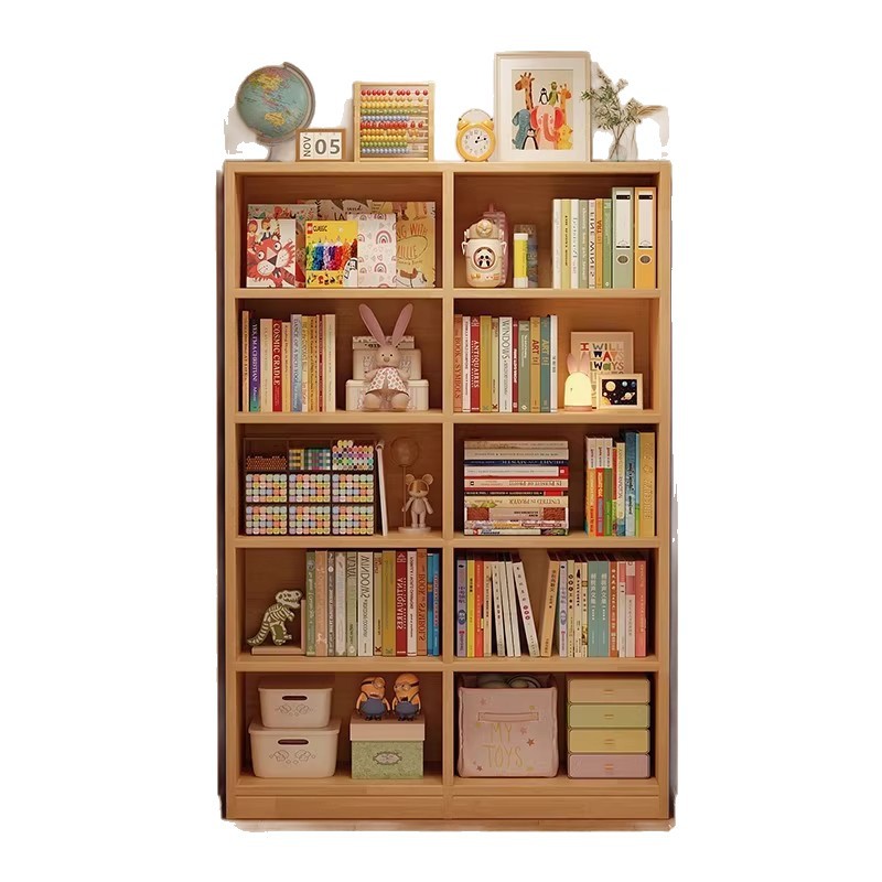 Estante de madera sólida integrado contra la pared estantería de biblioteca de suelo estante de biblioteca para niños gabinete de almacenamiento para estudiantes domésticos
