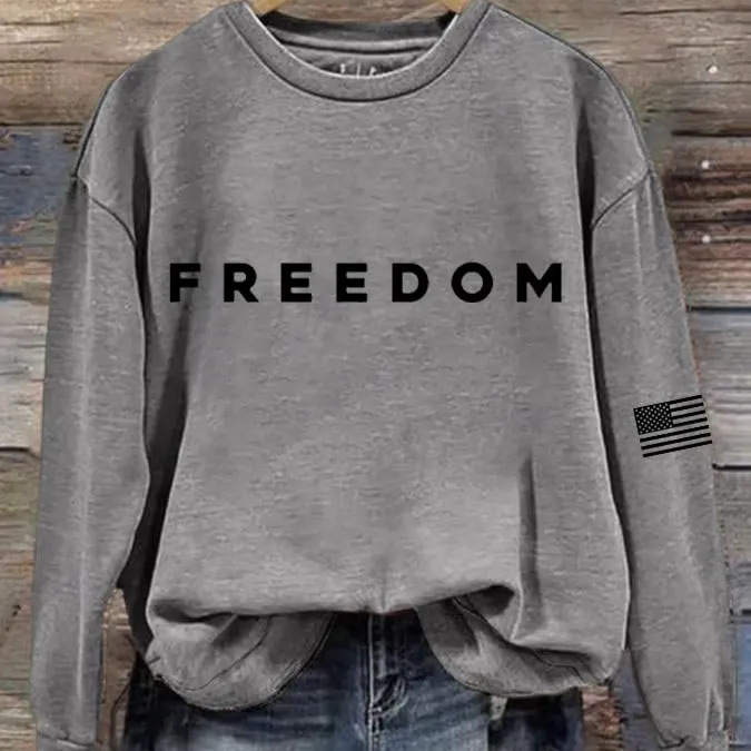 2025跨境亚马逊秋冬季女士新款freedom 美国爱国旗帜印花圆领卫衣