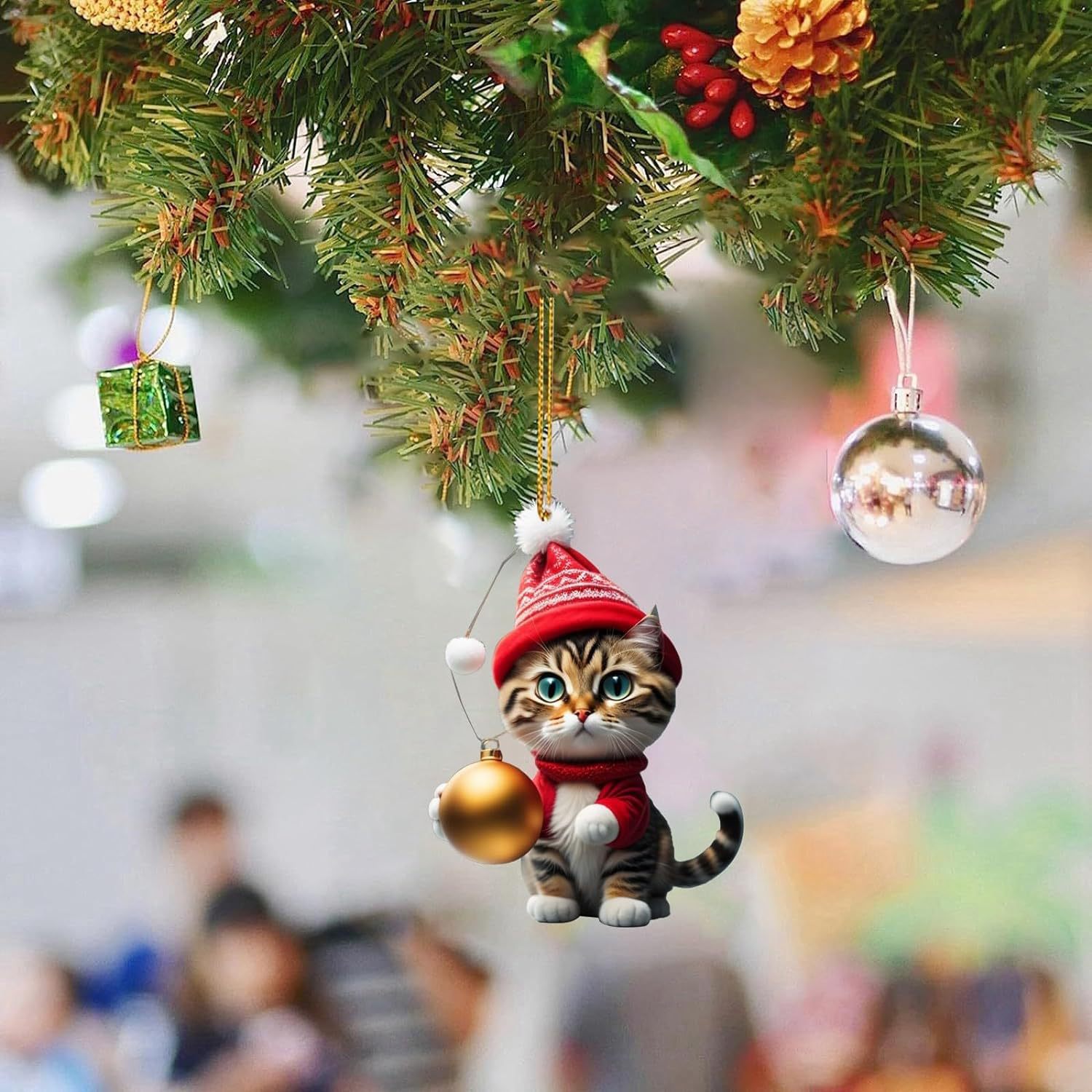 Cruzar la frontera nueva Navidad creativo lindo gato Navidad casa árbol de Navidad decoraciones acrílico colgante plana