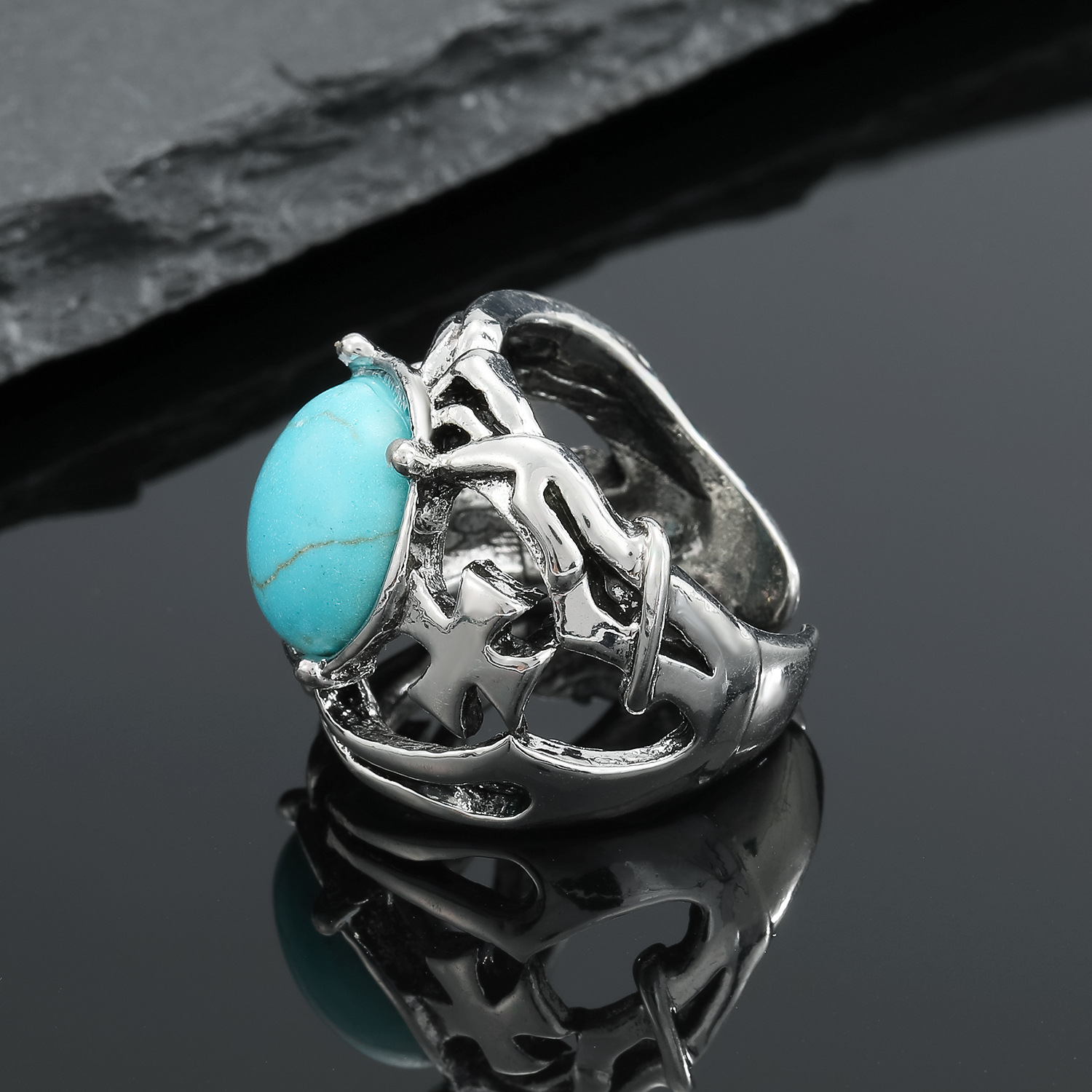 retro trend punk ring resin texture sapphire open ring