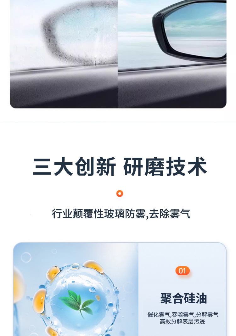 Anti-fog and anti-rain agent for car windshields, car window defogging spray, rearview mirror anti-rain and anti-fog car glass