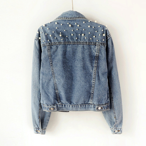 Women's European Plus Size Denim Jacket with Embroidered Beads and Diamond Decoration, Student Style Jacket, Loose Fit