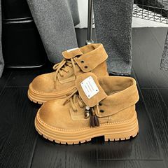 厚底马丁靴女2025年秋季新款真皮大黄靴英伦风机车靴增高复古短靴