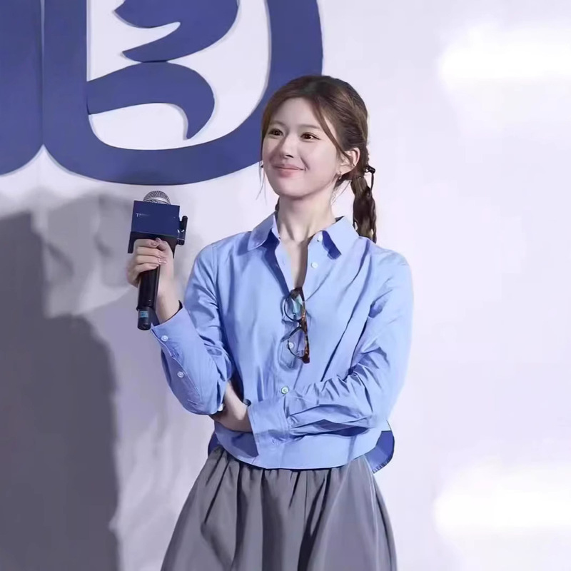 Zhao Lusi's Same Style 2025 Autumn and Winter New Women's Preppy Style Embroidered Long-Sleeved Shirt Ttyw44903W