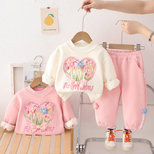 女童秋冬装加绒套装2025新款洋气时髦1岁2宝宝加厚休闲两件套代发