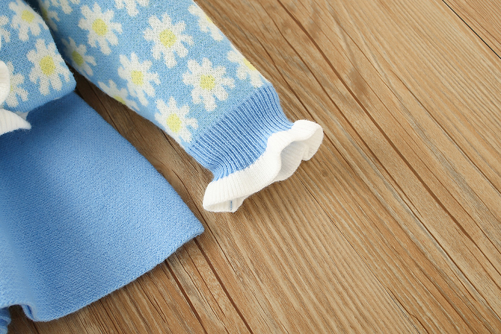 Girls' Sweater Set 2023 Autumn/Winter New Western Korean Edition Women's Treasure Flower Ear Edge Long sleeved_voghion.com